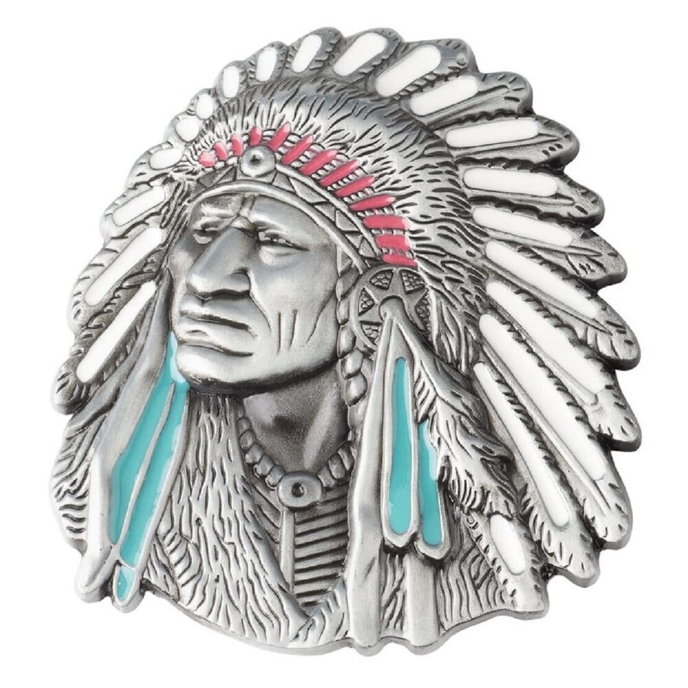 9202 Native American Indian Chief Belt Buckle , Tribal Buckle, Warrior Head